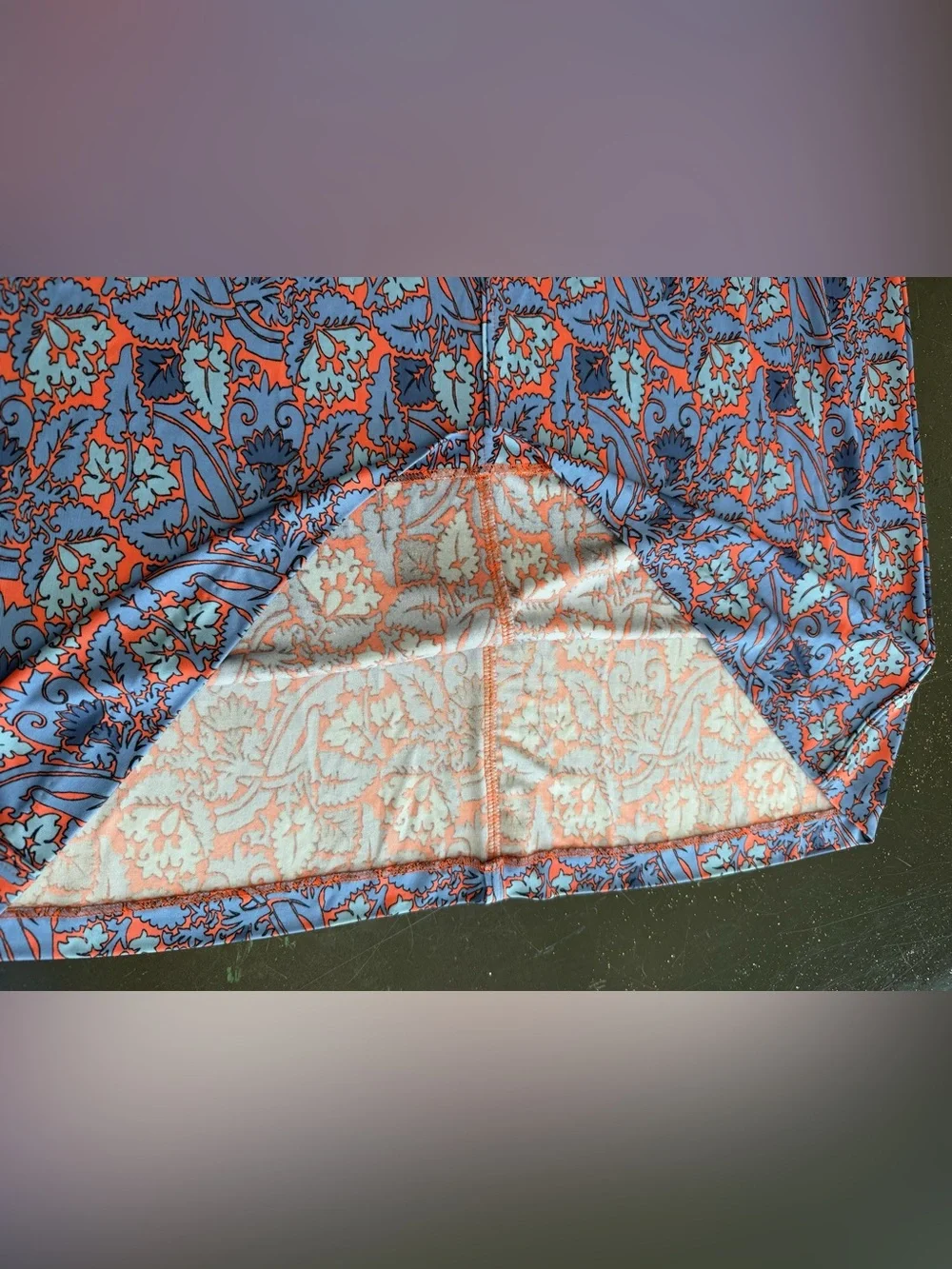 Tory Burch midi dress v neck orange blue paisley leaf pattern L